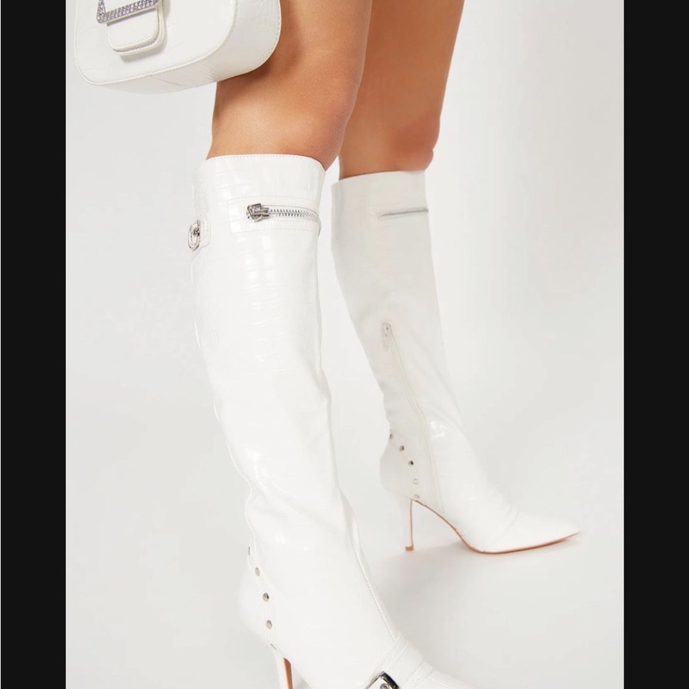 Fashion Nova White Patent Over-the-Knee Stiletto Boots